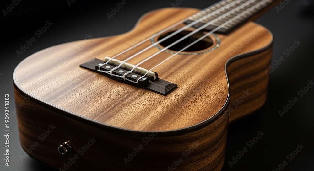 Fototapeta premium Acoustic Ukulele Closeup on Dark Background.