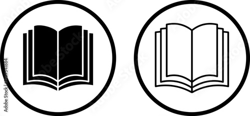 Modern book icons in black and white for education and literature