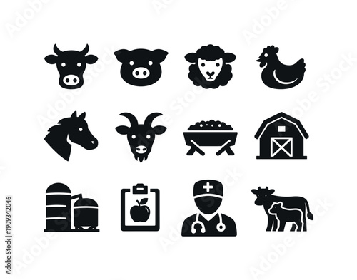 Music industry sustainability. Filled icon set of Music industry sustainability: music note leaf, eco vinyl