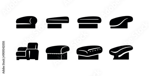 Armchair armrest. Filled icon set of Armchair armrest: upholstered armrest, wooden armrest detail, padded arm