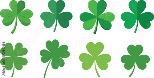 St. Patrick's Day Shamrock Clover Icon Set Green Vector Collection