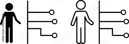 Simple human figures with flowcharts on either side