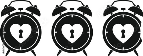 alarm clock heart love time romance symbol vector illustration black white isolated valentines design