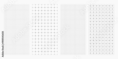 Blueprint black graph seamless pattern set. Multiple square grid paper backgrounds with fine lines. Technical notebook textures for math, planning and diagrams.