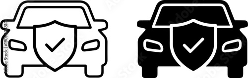 Protected vehicles with shield and checkmark for safety and security