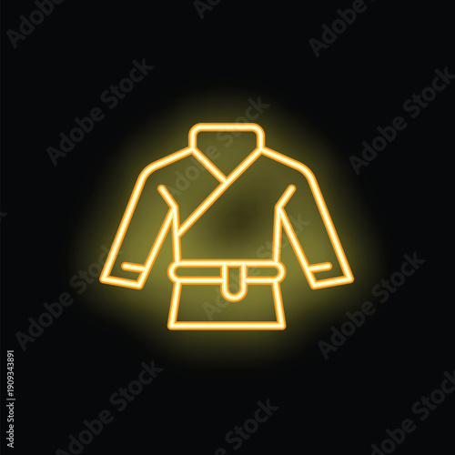Vibrant neon icon depicting a traditional martial arts uniform, illuminating the concept of combat sports and self defense