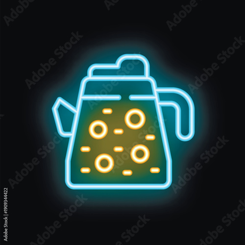 Bright neon sign depicting a coffee pot brewing fresh coffee, perfect for cafe or restaurant