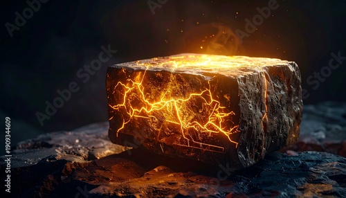 Heritage magic visualized through carved relic surfaces with luminous energy veins,