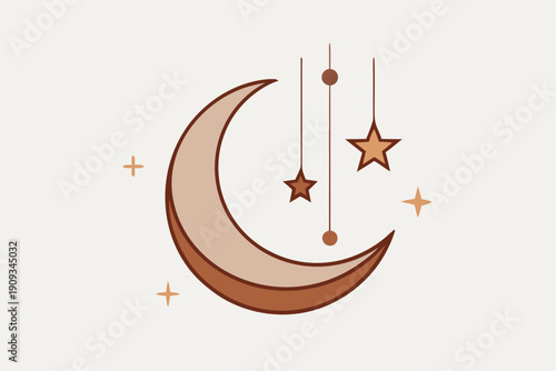 Crescent moon and stars illustration