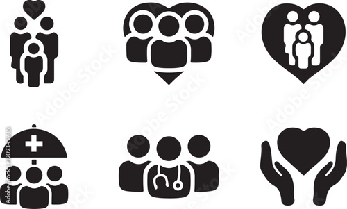 Vector illustration of medical icon set, including health, care, and hospital symbols