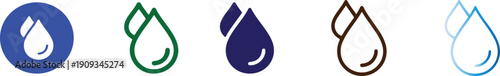 Water drop icon set in multiple styles, clean vector symbols for liquid, nature, and fluid