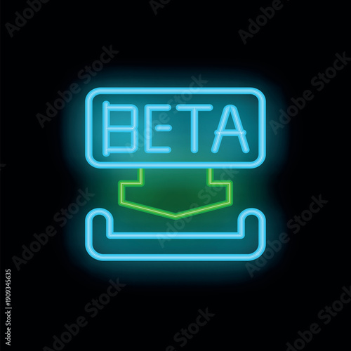 Neon sign symbolizing beta software downloading, featuring a progress bar and a green downward arrow, ideal for tech and software development concepts