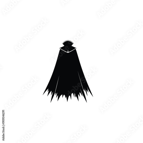 Mysterious hooded figure in dark cloak with jagged edges