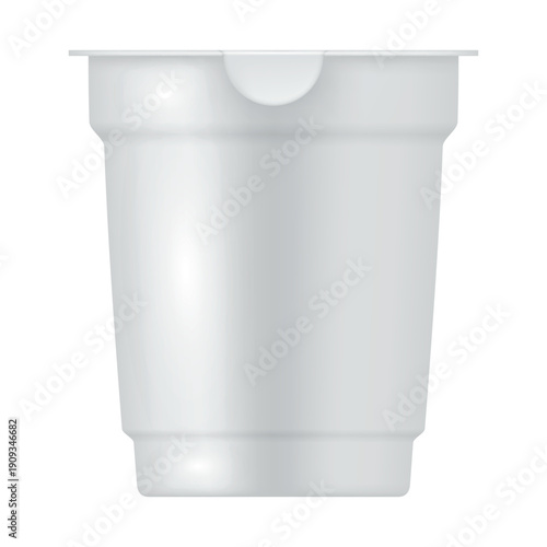 Plastic dairy storage container placed on white background with blank surface for branding