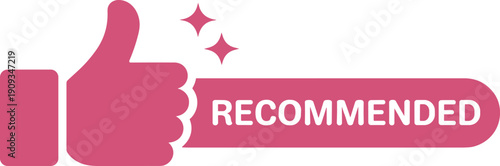 Pink Vector Ribbon Banner Featuring a Thumbs Up Icon and Recommended Text for Marketing and Product