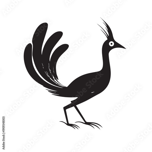 Elegant Lyrebird Silhouette Art Design Illustration.