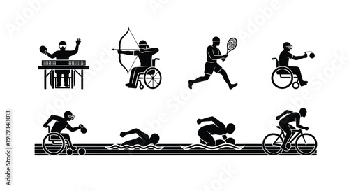 Vector Illustration of Disabled Athletes Competing in Various Sports Disciplines