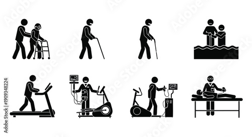 Vector Illustration Rehabilitation Therapy Exercises for Patients with Disabilities