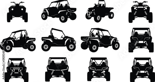 ATV UTV Buggy Vehicle Offroad Offroadcar Quad Bike Transport Adventure Recreation Sport Motor Auto Silhouette Vector Illustration Design Collection