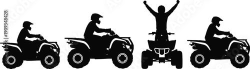 ATV, rider, silhouette, adventure, helmet, vehicle, terrain, motion, action, triumph, celebration, graphic, design, vector, illustration, sport, outdoor, dynamic, extreme, quad