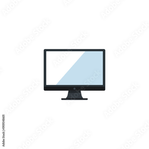 Flat Design Computer Monitor with Blue Screen Element