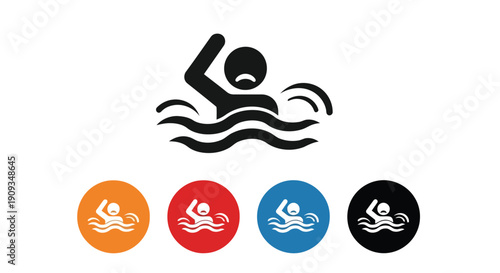 Vector Illustration of a Person Swimming in Water with Various Color Options