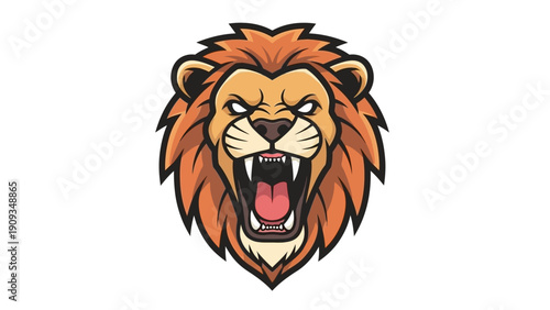 Fierce Lion Head Roaring Aggressively, Majestic Mane, Powerful Predator