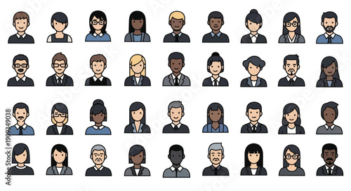 Vector Illustration of Diverse Business People Avatars and Characters