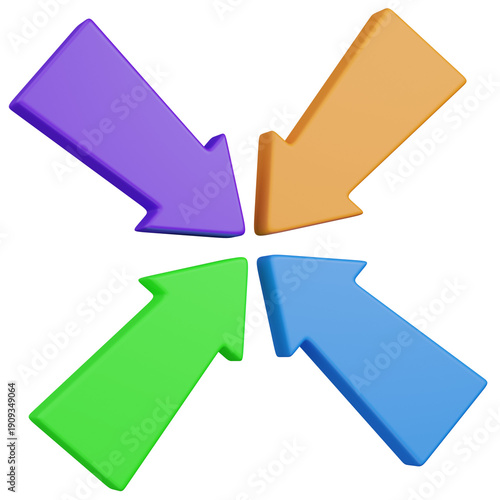 Принти на полотні 3d render Four Colorful 3D Arrows Pointing Inward icon