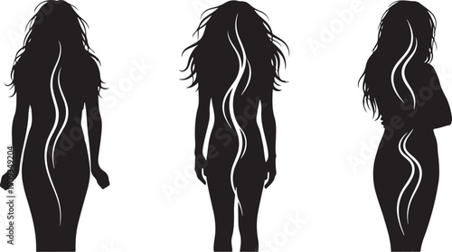 Silhouettes of Women in Various Poses and Hairstyles Illustration