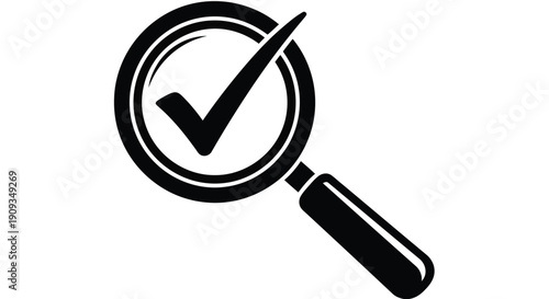 Vector Illustration of a Magnifying Glass with Checkmark Symbolizing Approval and Verification