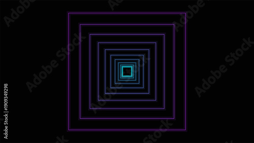 Abstract Neon Square Portal – Futuristic Glowing Geometric Vector Background with Perspective Depth
