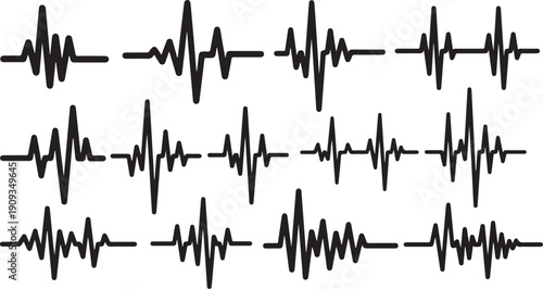 Collection of various black waveform patterns on white background