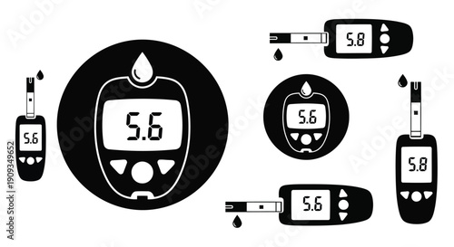Vector Illustration of Blood Glucose Meters and Test Strips with Readings