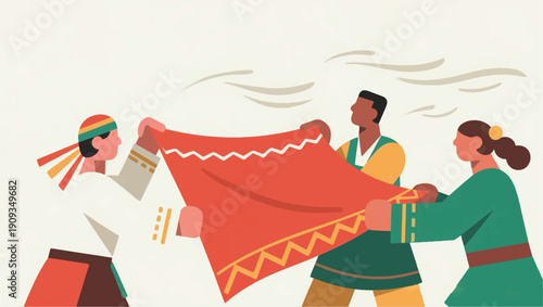 Illustration Of A Person Holding A Cloth Adjusting Its Position To Follow The Direction Of The Wind Vector Design Template