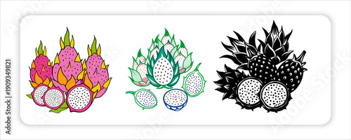 A Mango Fruit and Pineapple or Bananas, Vibrant Dragon, Fresh Lime, Green Grapes Icons