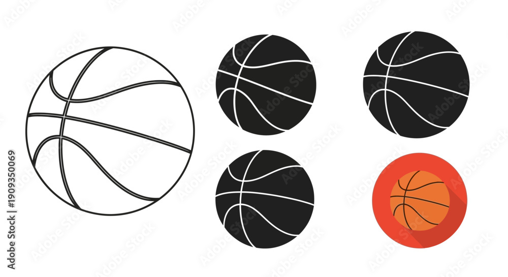 Obraz premium Collection of Basketballs: Outline, Silhouette, and Icon