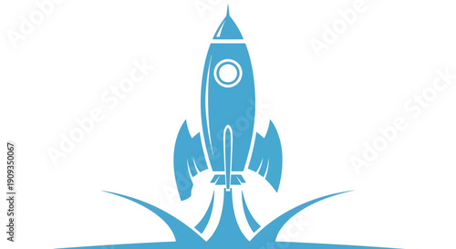 Vector Illustration of a Blue Rocket Ship Launching into Space