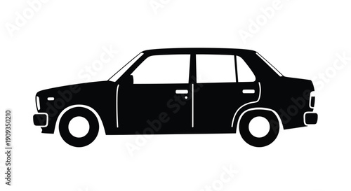 Vector Illustration of a Classic Four Door Sedan Car Silhouette