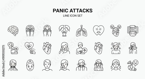 Vector Illustration Panic Attacks Line Icon Set Mental Health Awareness
