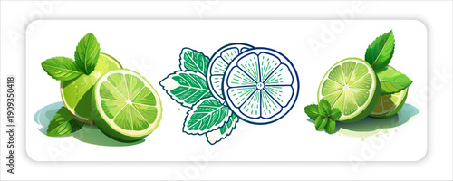 A Mango Fruit and Pineapple or Bananas, Vibrant Dragon, Fresh Lime, Green Grapes Icons