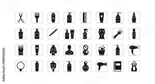 Vector Illustration of Black Beauty and Haircare Icons Set