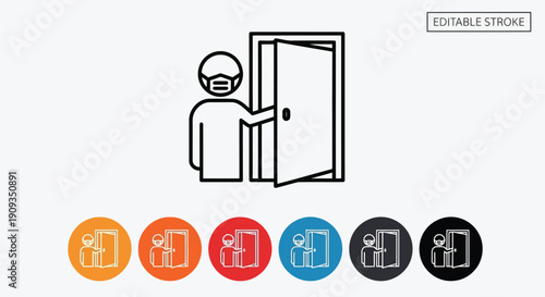 Vector Illustration of a Man Wearing a Mask Opening a Door
