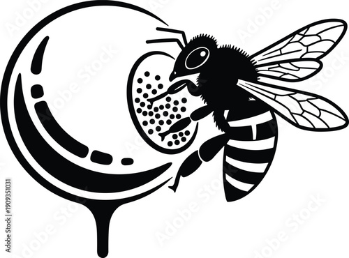 Bee Honey Spoon Nectar Insect Nature Pollination Sweet Wildlife Garden Symbol Logo Silhouette Black White Minimal Vector Illustration Graphic Design Concept