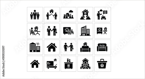 Vector Illustration of Real Estate and Family Icons Set on White Background