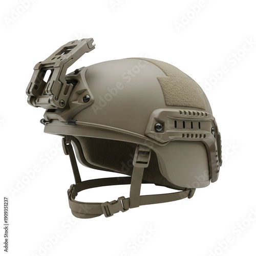 Tactical military helmet with chin strap and night vision mount