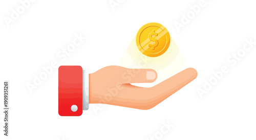 Vector Illustration of Hand Receiving Coin with Dollar Sign