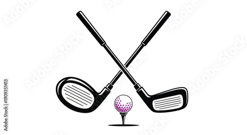 Vector Illustration Golf Clubs and Ball on Tee Isolated on White Background