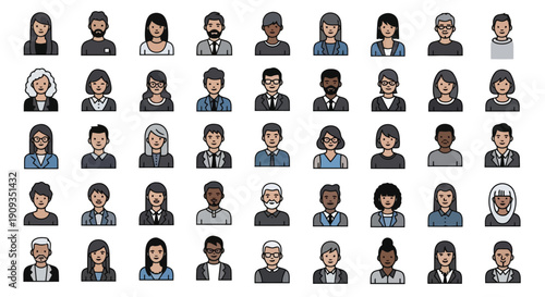 Vector Illustration of Diverse Business People Avatars and Characters