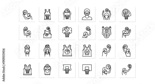 Vector Illustration Basketball Icons Set for Sports and Fitness Designs